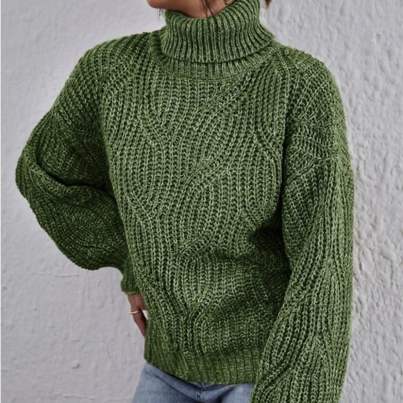 Green Casual High Neck Marled Knit Sweater Top - Picture 3 of 5